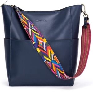 Bostanten Lotty Black Leather Hobo Bag Woven Multicolor Strap